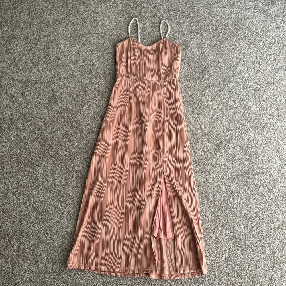 The Wave Textured Pearl Strap Midi Dress